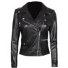 Ladies Asymmetrical Black Biker Leather Jacket