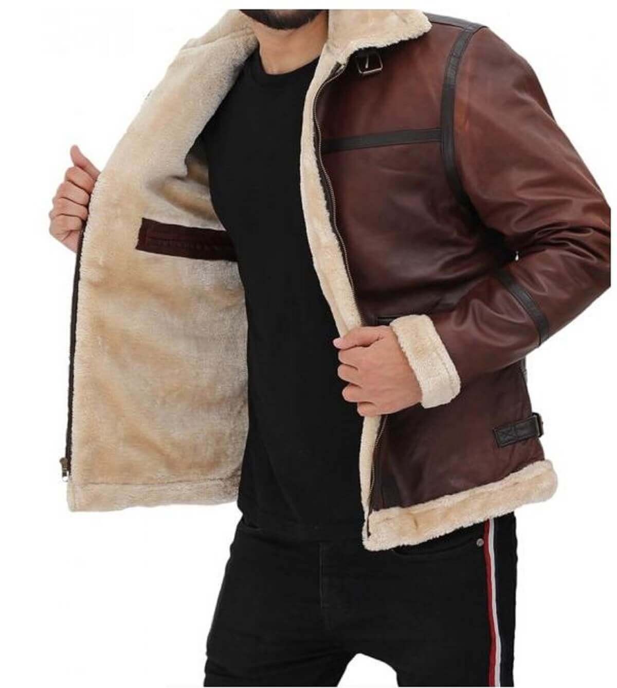 B3 Bomber Shearling Brown leather Jacket For Men's