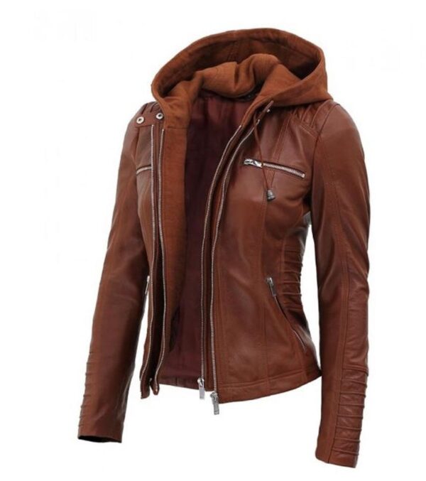Women's Brown Removable Hooded jacket
