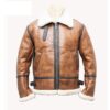 Brown Fur Belted collar Leather Jacket