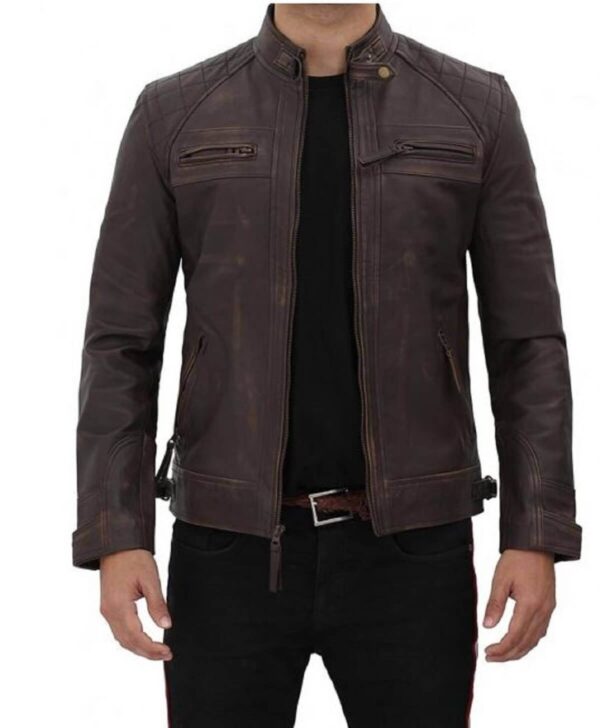 Brown Distressed Leather Motorcycle Jacket