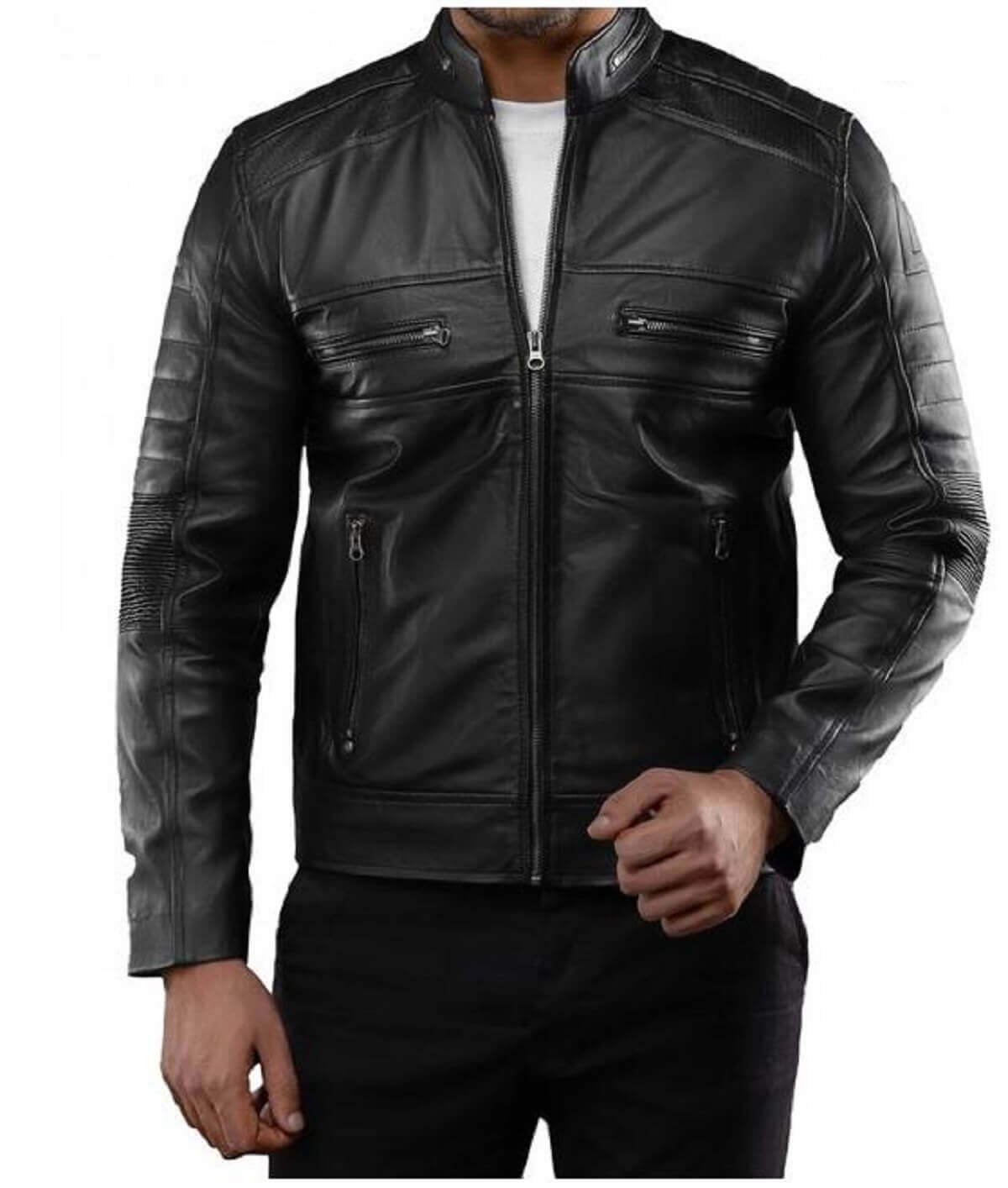 Cafe Racer Biker Men's Leather Jacket | Black Colour