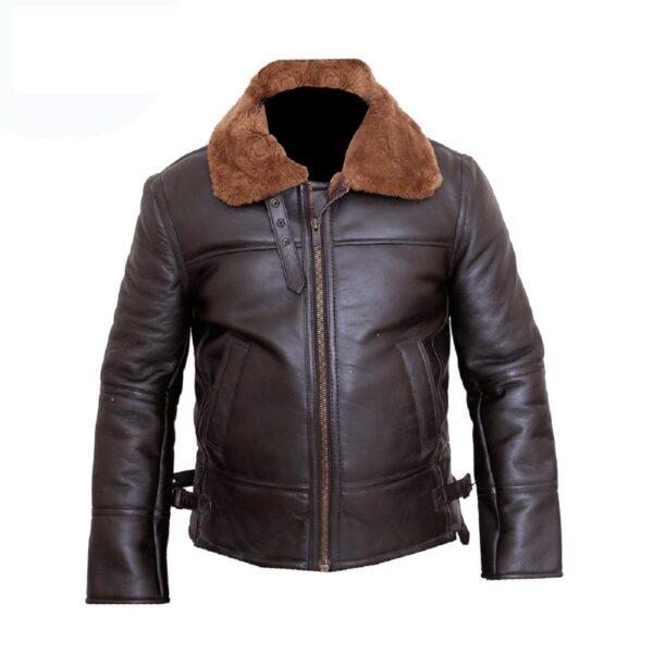 Brown Shearling Fur collar Leather Jacket