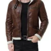 Shearling Brown Leather White Fur Collar Style Jacket