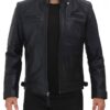 Snap Button Collar Closure Style Leather Jacket