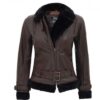 Women's Shearling Brown Leather Fur Collar Jacket