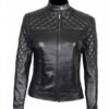 Padded Slim Fit Black Leather Biker Jacket