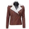 White Fur Collar Women’s Red Biker Leather Jacket