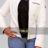 Stylish Women's Zipper White Leather Jacket
