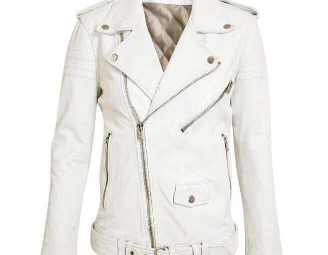 women white leather biker jacket