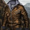 Hooded Brown Leather Bomber Jacket